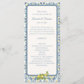 Elegante Italiaanse Blauwe Tegel Lemon Wedding Programmakaart (Voorkant)