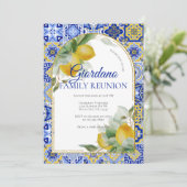 Elegante Italiaanse Blauwe Tegels Citroenen Famili Kaart (Staand voorkant)