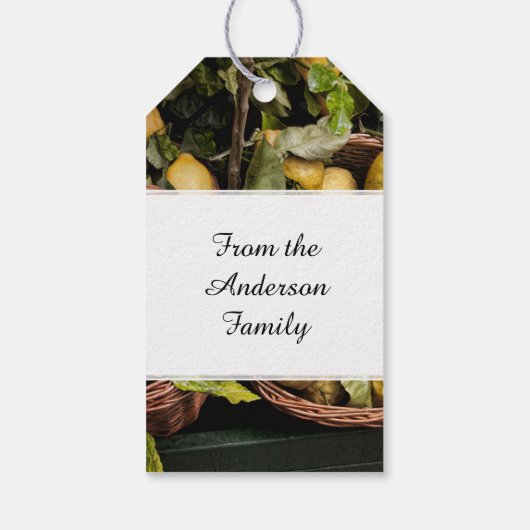 Elegante Italiaanse citroenen in een mandje Cadeaulabel (Achterkant)