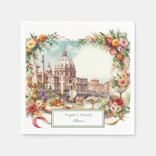 Elegante Italiaanse huwelijksuitnodiging in Floren Servet (Voorkant)