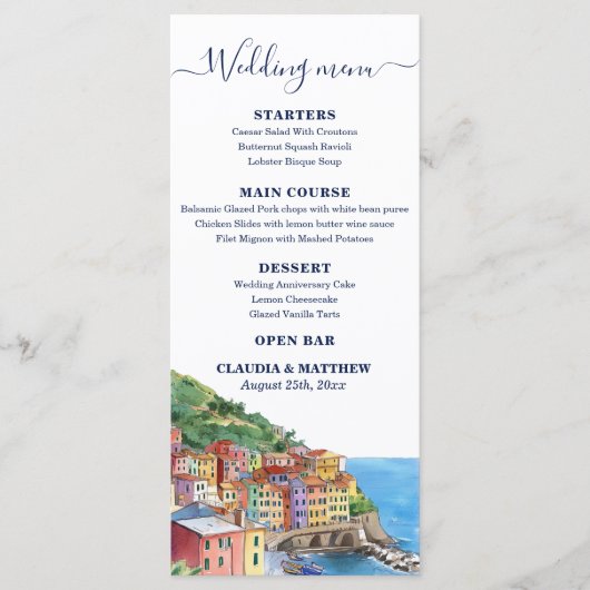 Elegante Italiaanse Rivièra Huwelijk Menu (Voorkant)