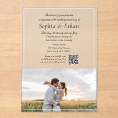 Elegante Italiaanse script foto QR-code Acryl Uitnodigingen (Voorkant)
