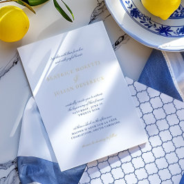 Elegante Italiaanse Tegels Blauw & Goud bruiloft Folie Uitnodiging