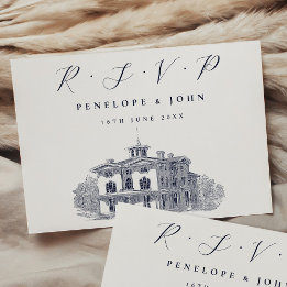 Elegante Italiaanse Villa Illustratie Huwelijk RSVP Kaartje
