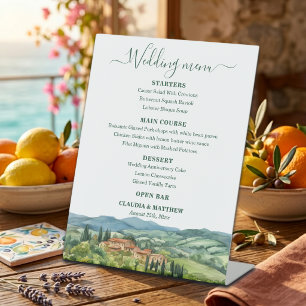 Elegante Italiaanse Wijngaard Trouwmenu Reclamebord Met Voetstuk
