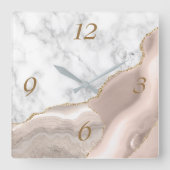 Elegante Ivoor Agaat Goud Glitter Marmer Vierkant Vierkante Klok (Voorkant)