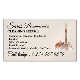 Elegante Ivoor Beige Script Bezems Huisreiniging Magnetisch Visitekaartje