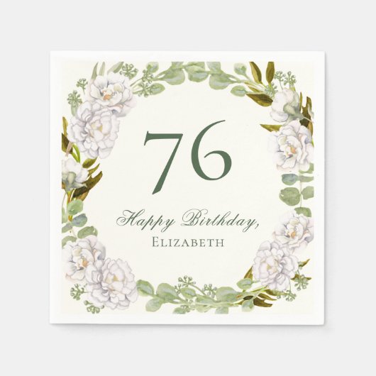 Elegante Ivoor Bloem 76e Verjaardag Servetten (Voorkant)