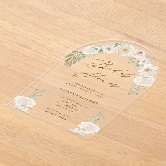 Elegante Ivoor Bloemen Bruids Acryl Uitnodiging (Laagn)