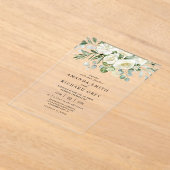 Elegante Ivoor Bloemen & Groen Eucalyptus bruiloft Acryl Uitnodigingen (Laagn)