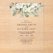 Elegante Ivoor Bloemen & Groen Eucalyptus bruiloft Acryl Uitnodigingen (Voorkant)