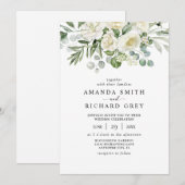 Elegante Ivoor Bloemen & Groen Eucalyptus bruiloft Kaart (Voorkant / Achterkant)