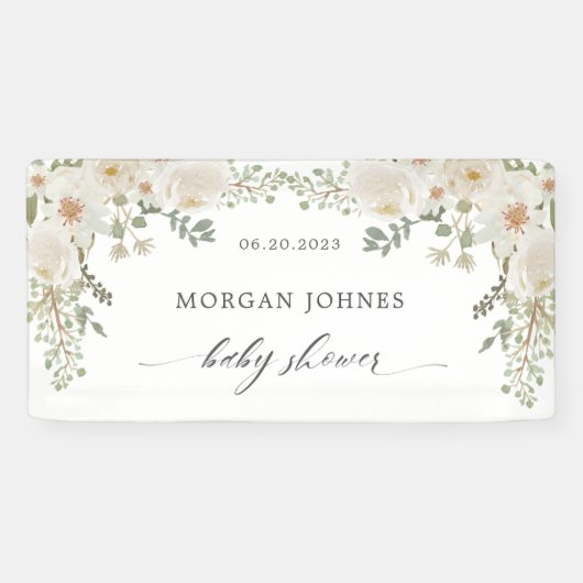 Elegante ivoor bloemige bruids-shower cadeaubijsla spandoek (Horizontaal)