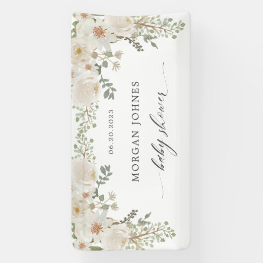 Elegante ivoor bloemige bruids-shower cadeaubijsla spandoek (Verticaal)