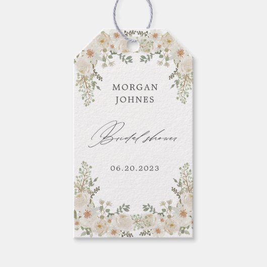 Elegante ivoor bloemige bruiloftsshower cadeau eti cadeaulabel (Voorkant)