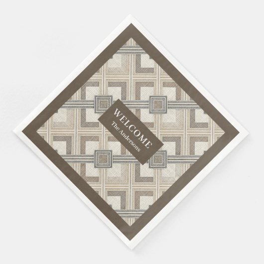 Elegante ivoor bruin servetten aangepaste naam min (Hoek)