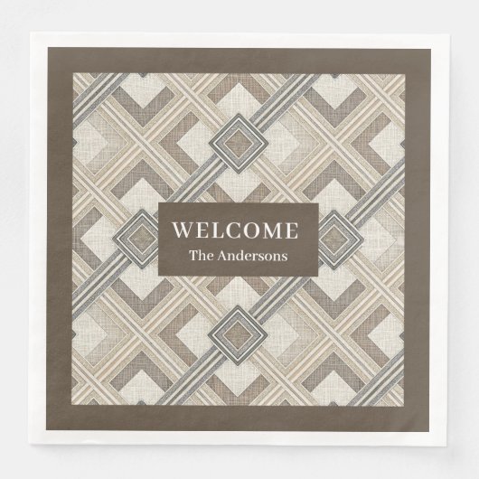 Elegante ivoor bruin servetten aangepaste naam min (Voorkant)