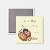 Elegante ivoor/bruine trouwkaartmagneet magneet (Voorkant / Achterkant)