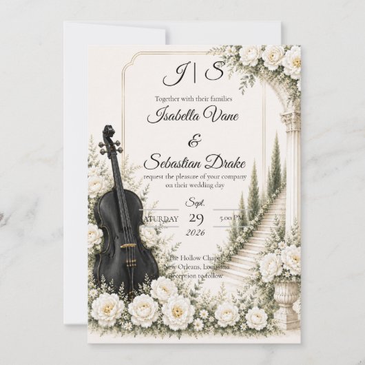 Elegante Ivoor Cello Romantische Bruiloft Kaart (Voorkant)