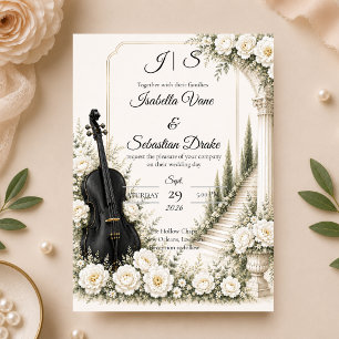 Elegante Ivoor Cello Romantische Bruiloft Kaart