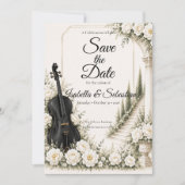 Elegante Ivoor Cello Romantische Bruiloft Save The Date (Voorkant)