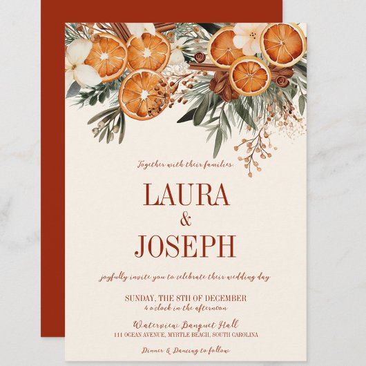 Elegante ivoor citrus bloemenbruiloft kaart