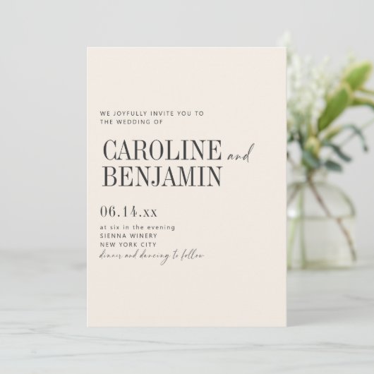 Elegante Ivoor Crème Trouw Moderne Formele Script Kaart (Staand voorkant)
