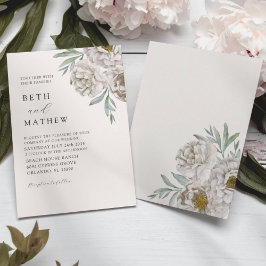 Elegante Ivoor & Crème Witte Bloemige Bruiloft Kaart