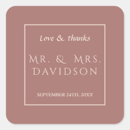 Elegante Ivoor Dark Peach Lijst Typografie Trouwen Vierkante Sticker