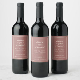 Elegante Ivoor Dark Peach Lijst Typografie Trouwen Wijn Etiket