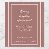 Elegante Ivoor Dark Peach Lijst Typografie Trouwen Wijn Etiket (Enkel label)