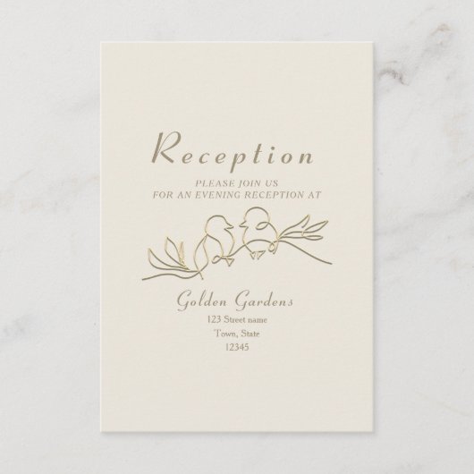 Elegante Ivoor en Gouden Huwelijksreceptie Informatiekaartje (Voorkant)