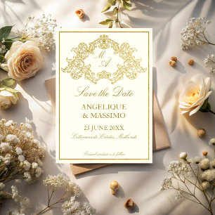 Elegante ivoor en gouden vintage bruiloft save the date