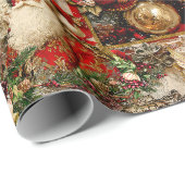 Elegante ivoor en rode Victoriaans kerstcollage Cadeaupapier (Rol Hoek)