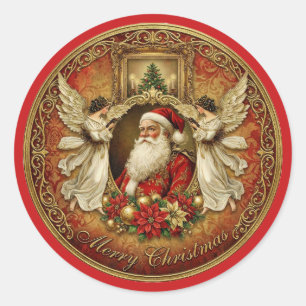 Elegante Ivoor en Rode Victoriaanse Kerst Collage Ronde Sticker