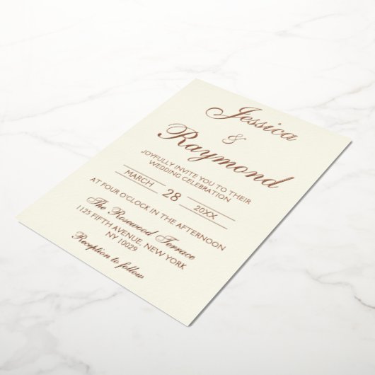 Elegante Ivoor en Roos Gold Foil Wedding Folie Uitnodiging (Gedraaid)