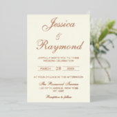 Elegante Ivoor en Roos Gold Foil Wedding Folie Uitnodiging (Staand Voorkant)