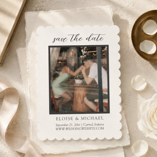 Elegante Ivoor Gescheiden Foto Save The Date