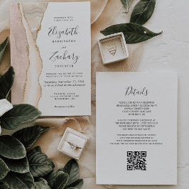Elegante Ivoor Goud Agat QR Code Trouwdag Kaart