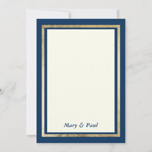 Elegante ivoor goud marine blauw glam bruiloft kaart (Achterkant)