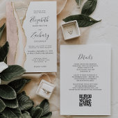 Elegante Ivoor Gouden Agaat QR Code Wedding Kaart