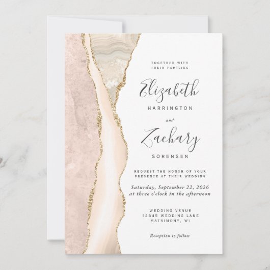 Elegante Ivoor Gouden Agaat QR Code Wedding Kaart (Voorkant)