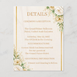 Elegante Ivoor & Gouden Bloemen Bruiloft Suite Col Informatiekaartje