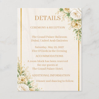 Elegante Ivoor & Gouden Bloemen Bruiloft Suite Col Informatiekaartje