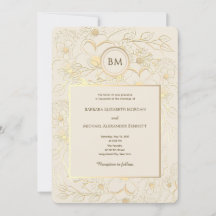 Elegante Ivoor Gouden Bloemige Monogram Bruiloft