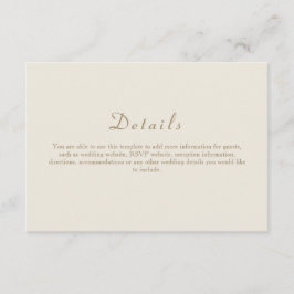 Elegante ivoor gouden bruiloft details informatiekaartje
