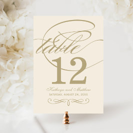 Elegante Ivoor Gouden Calligraphy Tafel Nummerkaar Kaart