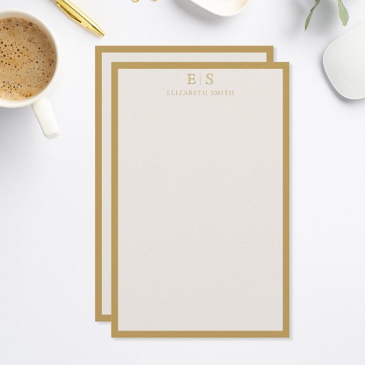 Elegante ivoor gouden rand monogram briefpapier