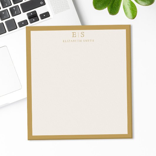 Elegante ivoor gouden rand monogram notitieblok