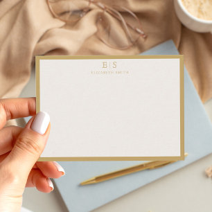 Elegante Ivoor Gouden Rand Monogram Notitiekaartje